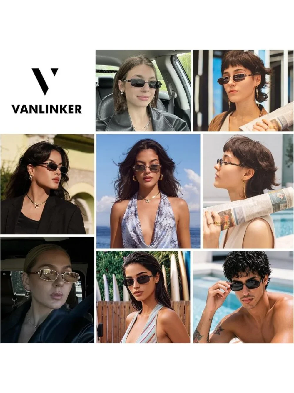 Retro Polarized Rectangle Sunglasses for Women & Men - 90s Vintage Slim Frame